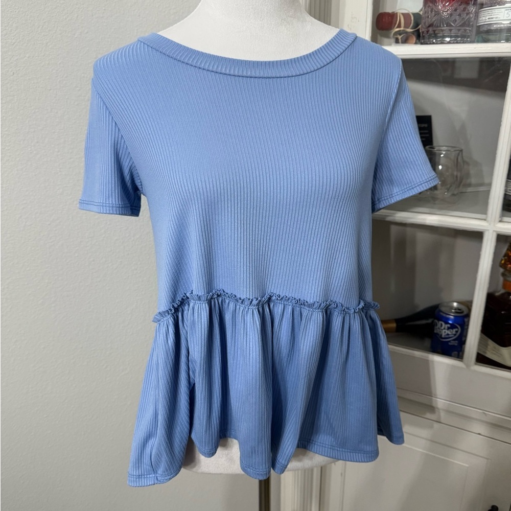 Forgotten Grace Blue ruffle top